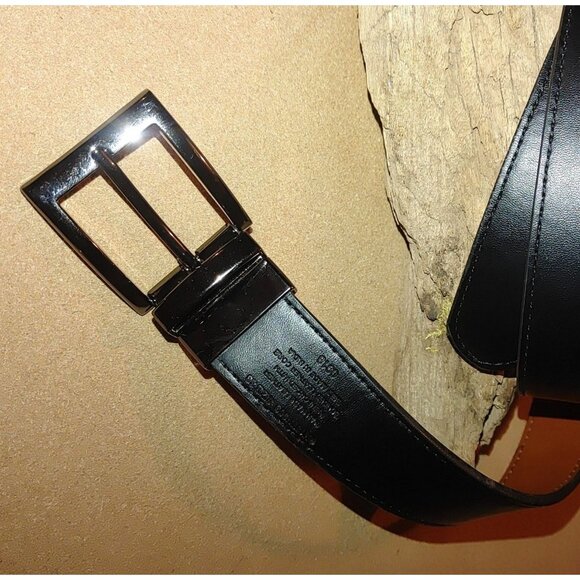 Leather Belt Black Brown 38 Mens Reversible India Adjustable Polished Buckle - Picture 1 of 7